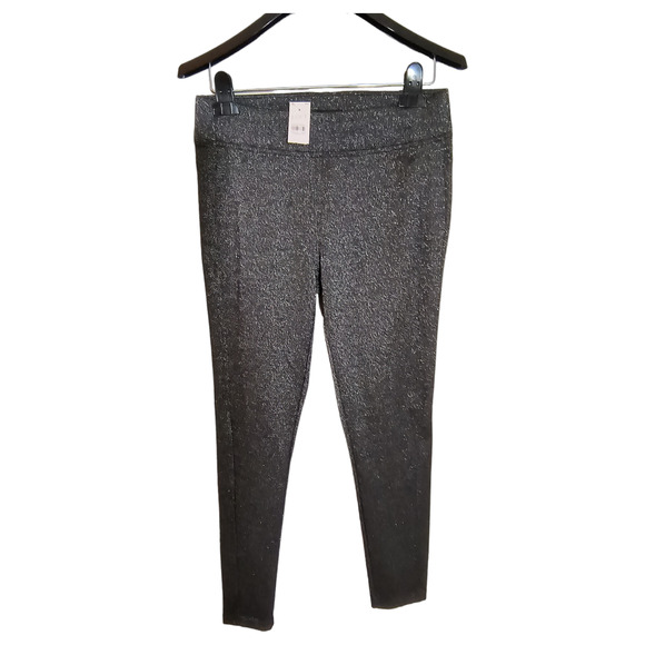 Loft Metallic Stretch Pants Women's Sz M Black Silver Skinny Leg Pull on Dressy - Picture 5 of 16